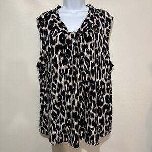 Calvin Klein 2X Leopard Animal Print Sleeveless Top V-Neck